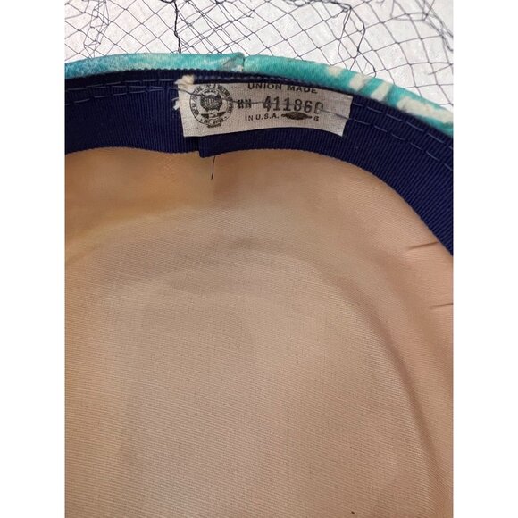 Cloche 1960s Hat Blue Green Threads 3 Depth 21 to 22 " Circumference - Picture 8 of 9